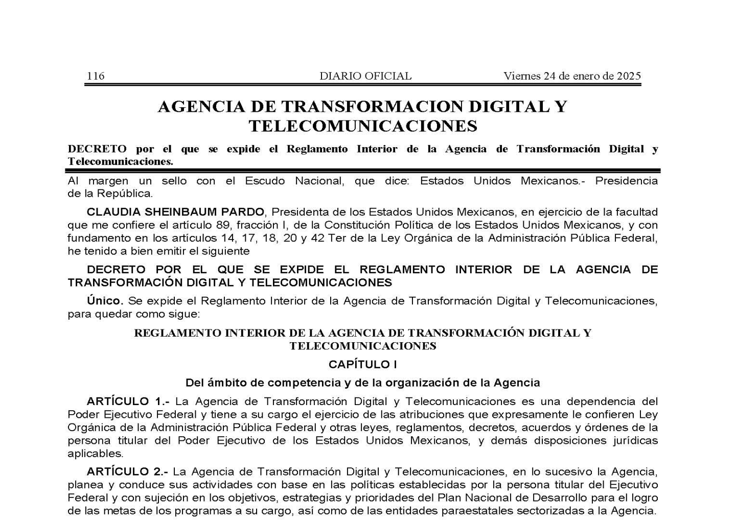 Publican Reglamento Interior de la Agencia de Transformación Digital y Telecomunicaciones en el DOF